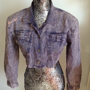 VINTAGE 80’s FIRST CLASS PURPLE/PINK ACID WASH CROP JACKET S